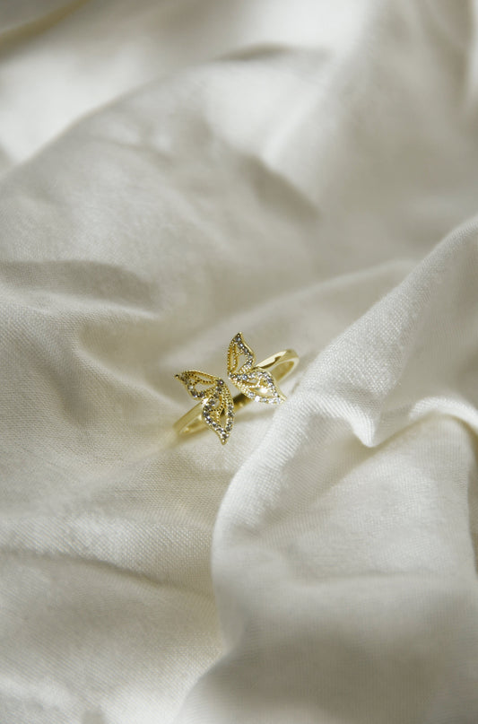 Dainty Butterfly Cubic Zirconia Gold Ring